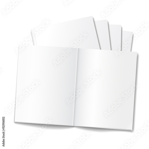 Blank opened magazine or books template on white background.