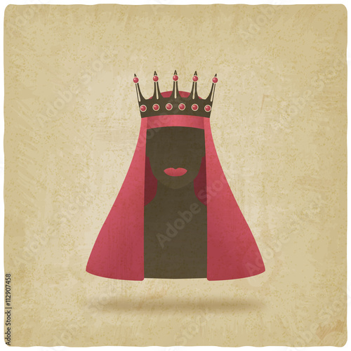 Queen in red veil old background