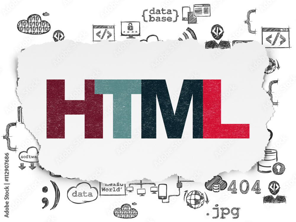 Software concept: Html on Torn Paper background