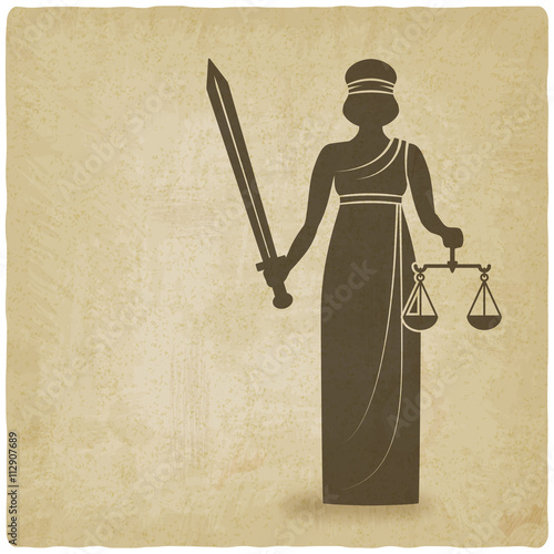 Themis with sword and scales old background