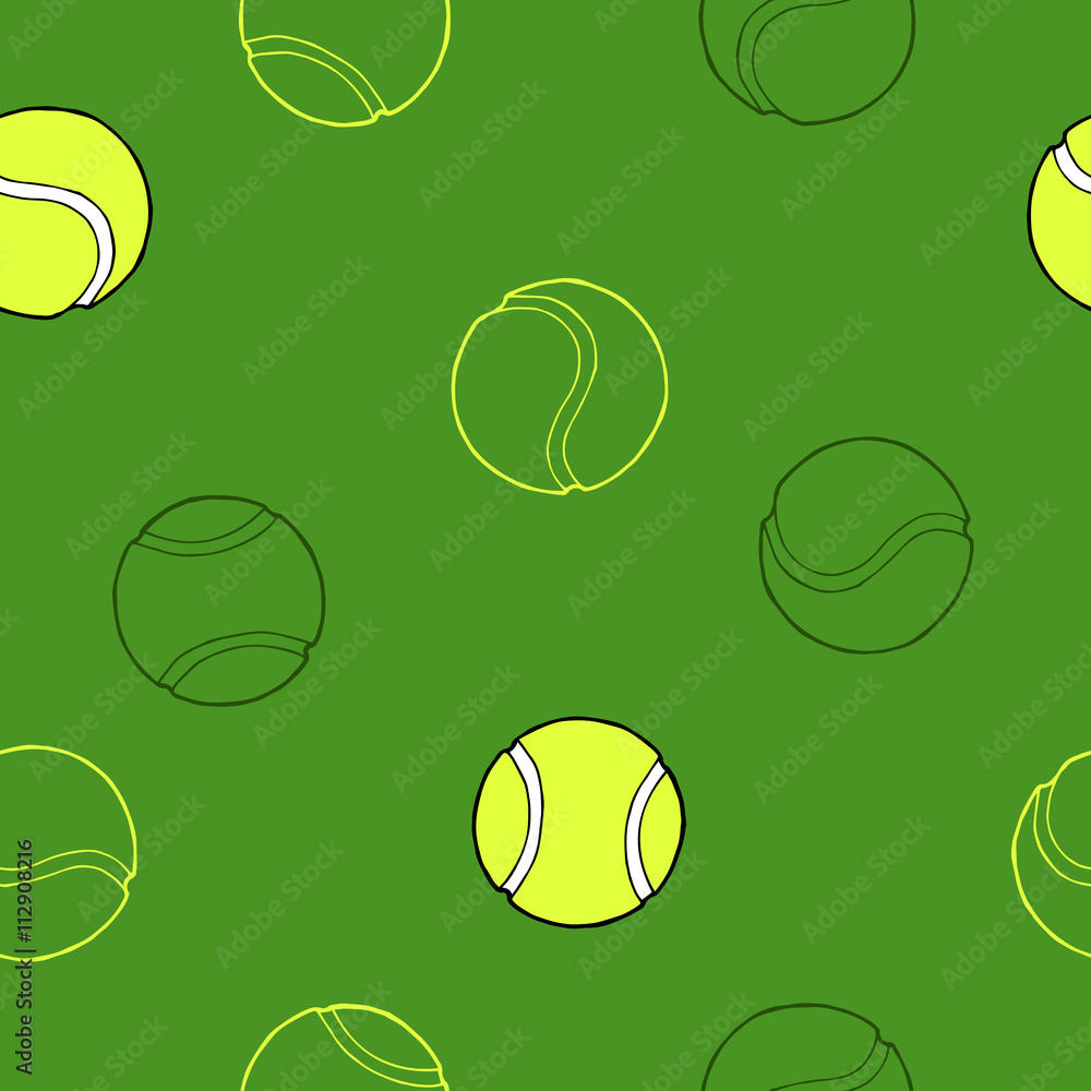 Tennis sport ball graphic art green background seamless pattern illustration vector