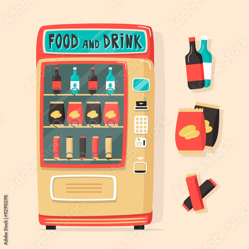 Vintage vending machine with food and drinks. Retro style
