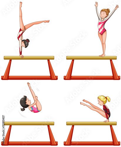 Gymnastics players on balance beam