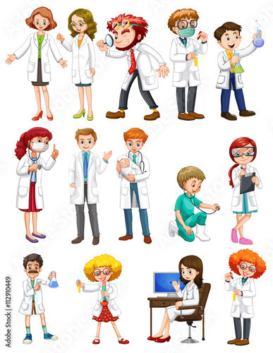 Male and female scientists in white gown