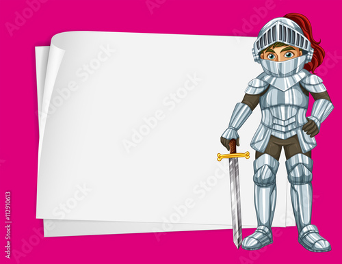Paper design with knight in silver outfit