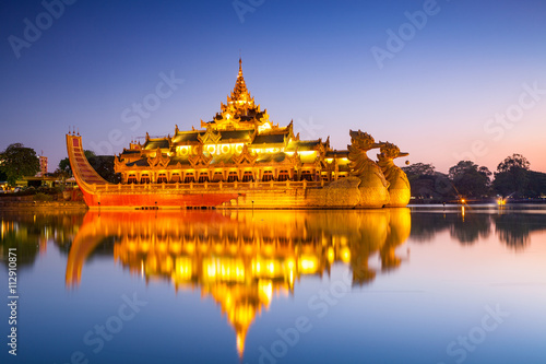 Karaweik palace at night  Yangon  Myanmar