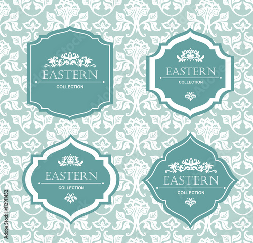 Vector vintage collection: Baroque and antique frames, labels, emblems and ornamental design elements on a victorian floral  background