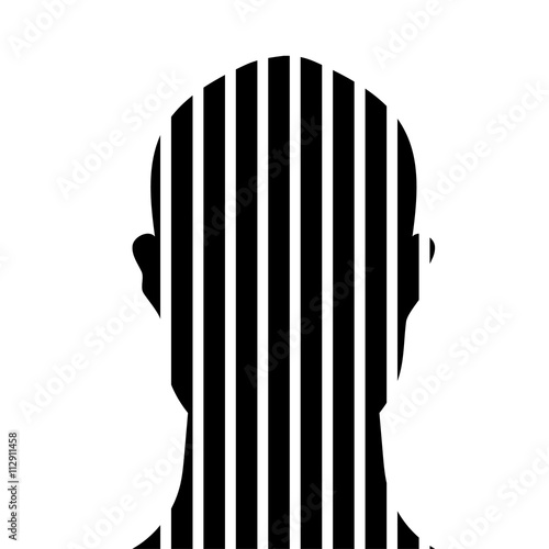 Human head face on profile divided into black and white stripes on a white background with copy space