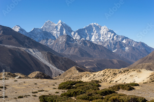Kangtega and Thamserku mountain landscape, Everest region