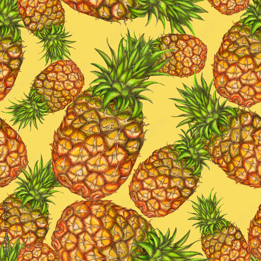 Naklejka Wzór ananasa na żółtym tle
