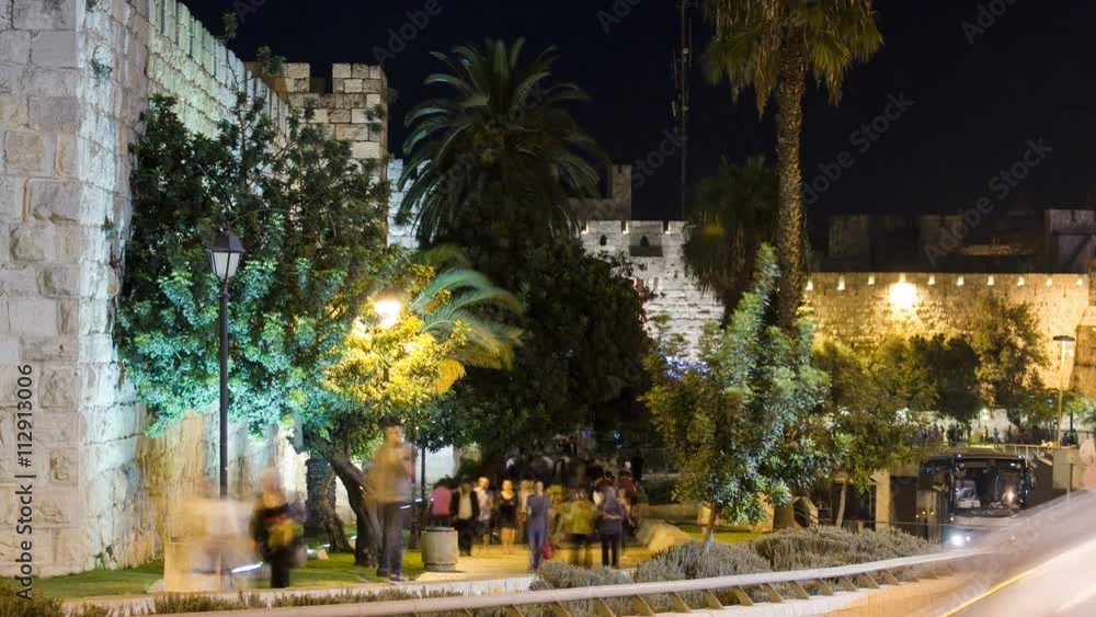 Walls of Ancient City at Night timelapse, Jerusalem, Israel Walls of Ancient City at Night timelapse, Jerusalem, Israel