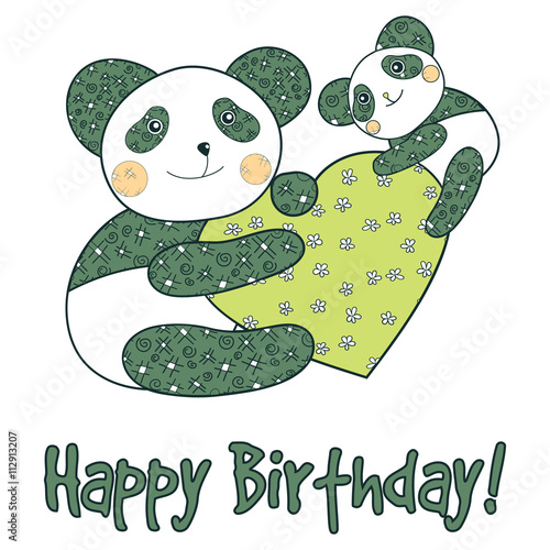 Fototapeta Naklejka Na Ścianę i Meble -  Panda with heart happy birthday card.