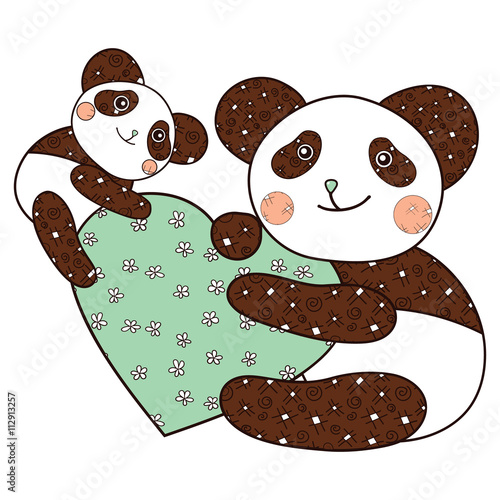 Fototapeta Naklejka Na Ścianę i Meble -  Panda with heart kid coloring book page.