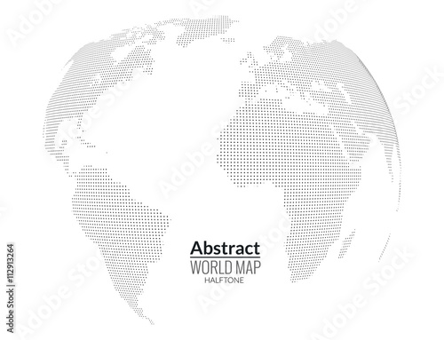 3d abstract world map planet, dots, global halftone concept