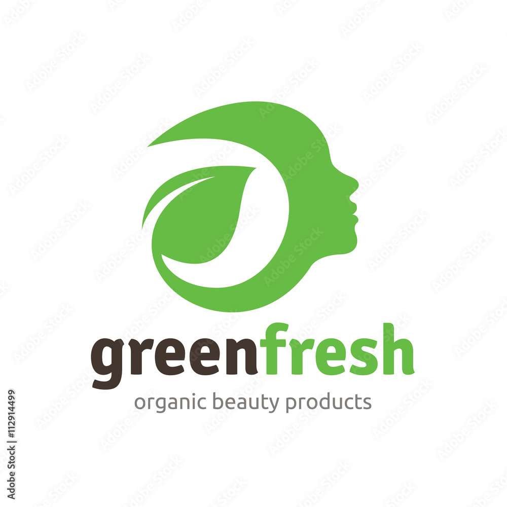 Green fresh logo, healthy logo,woman face and organic symbol. Green fresh logo, healthy logo,woman face and organic symbol.