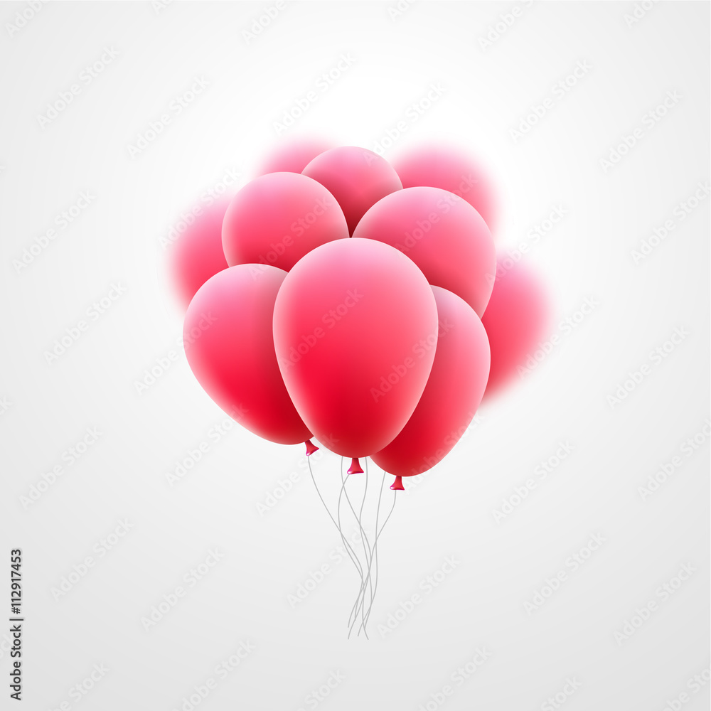 Vector flying realistic pink glossy balloons holiday celebration elements