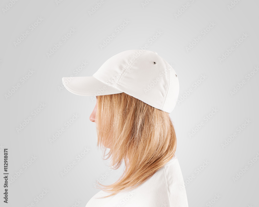 Blank White Baseball Cap Mockup Template Wear On Women Head Stock Photo ...
