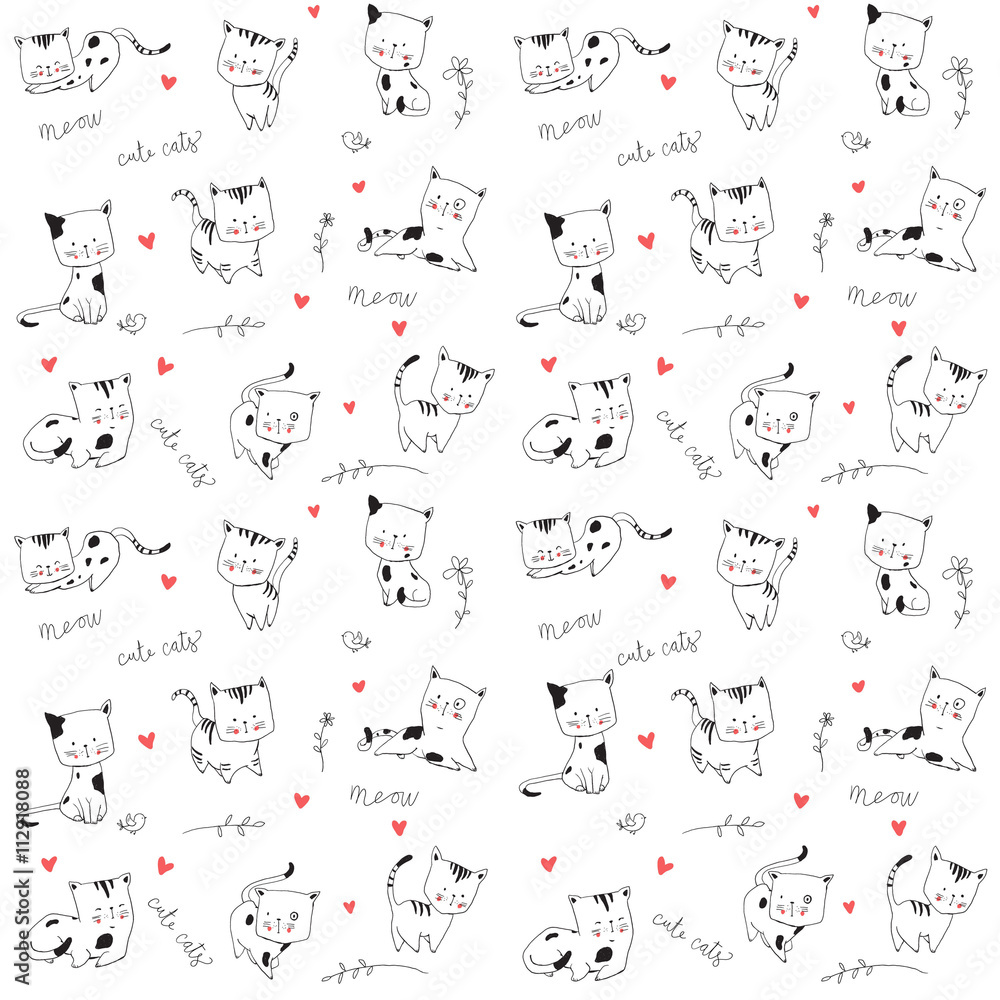 Cute vector cats seamless pattern.