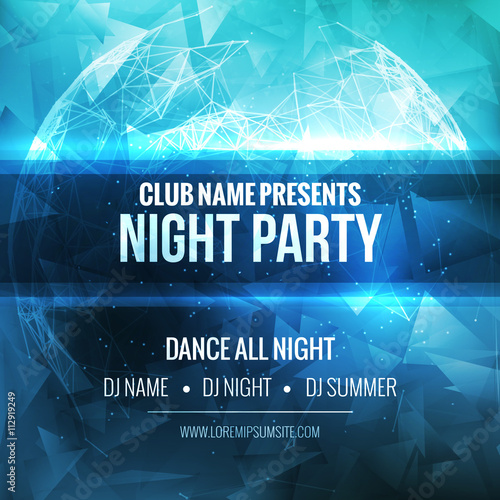 Night Dance Party Poster Background Template. Vector mockup