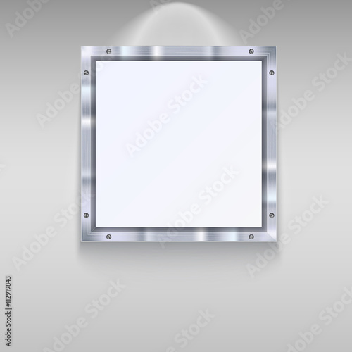 White plate with metal frame