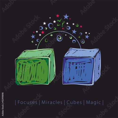 Magic cubes. This is an illustration of a series of pictures of the tricks and miracles.