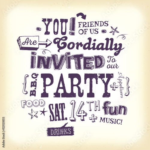 Vintage Party Invitation Poster With Hand Lettering