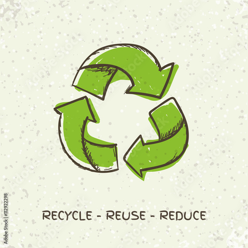 Sketch doodle recycle reuse symbol isolated on craft paper background. Hand drawn vector recycle icon. Recycle sign for ecological design