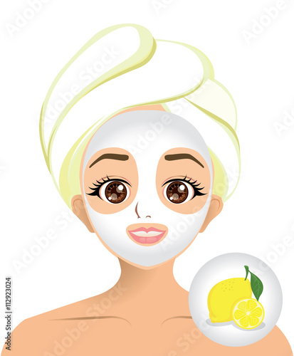 Vector of girl facial mask with lemon mask 