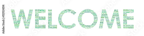 "WELCOME" Tag Cloud translated into many languages (green)