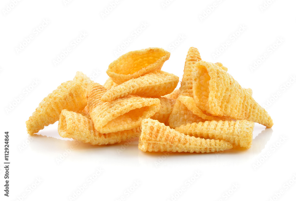 Crunchy corn snacks on a white background Crunchy corn snacks on a white background