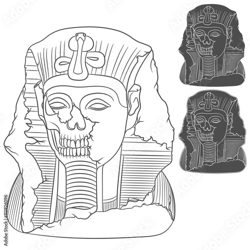 Ancient pharaoh statue of a skull. Set of vector isolated objects on white background.