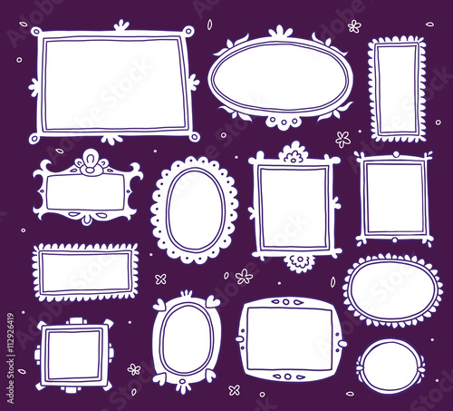 Vector template set of lace white vintage cartoon photo picture