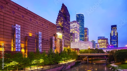 Houston, Texas downtown cityscape at night, timelapse