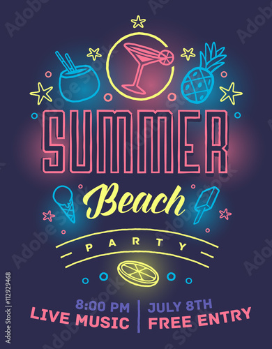 Summer beach party poster. Vector illustration