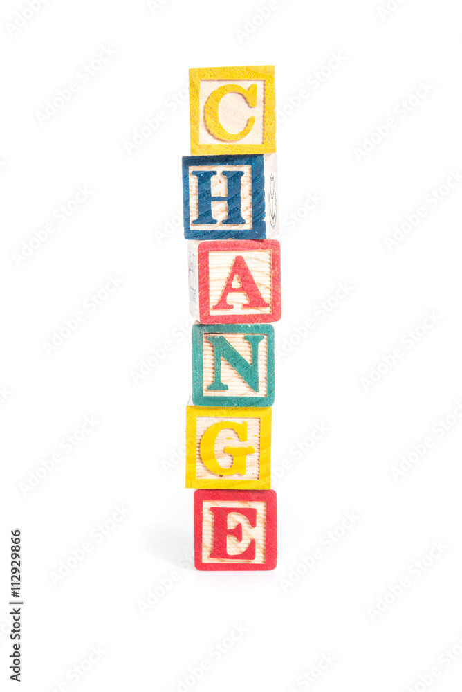 photo of a alphabet blocks spelling CHANGE isolate on white back photo of a alphabet blocks spelling CHANGE isolate on white back