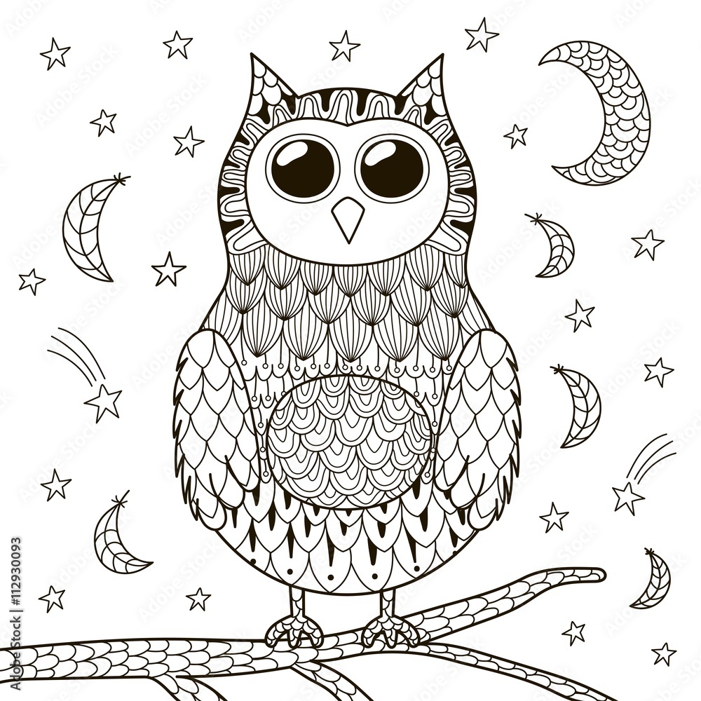 cute-zentangle-owl-at-night-for-coloring-book-stock-vector-adobe-stock