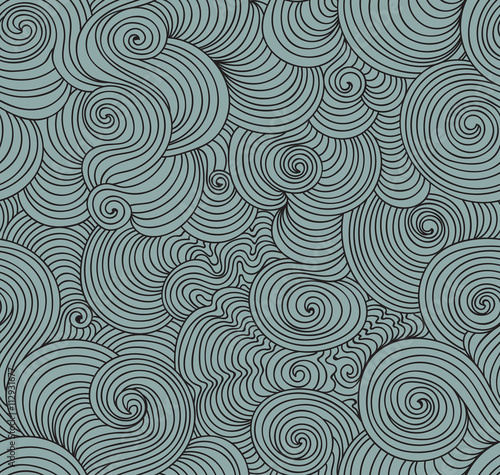 Abstract vector seamless pattern with waving curling lines, "sea waves" effect