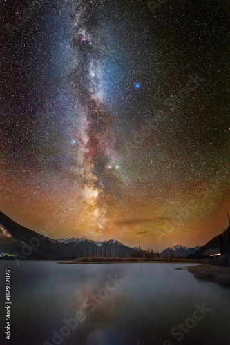 Milky way in the starry sky over the Vermilion Lakes