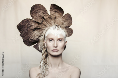 Woman with leaf headdress, portrait