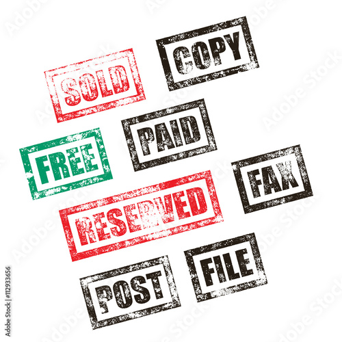 Rubber notification tag stamp set. Vintage ink seal print