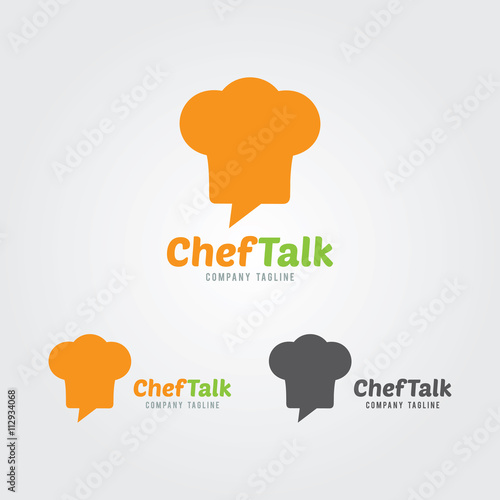 Chef Talk logo concept with chef hat icon. Logo for cooking,cafe communication and menu. Chef forum with chat speech bubble.