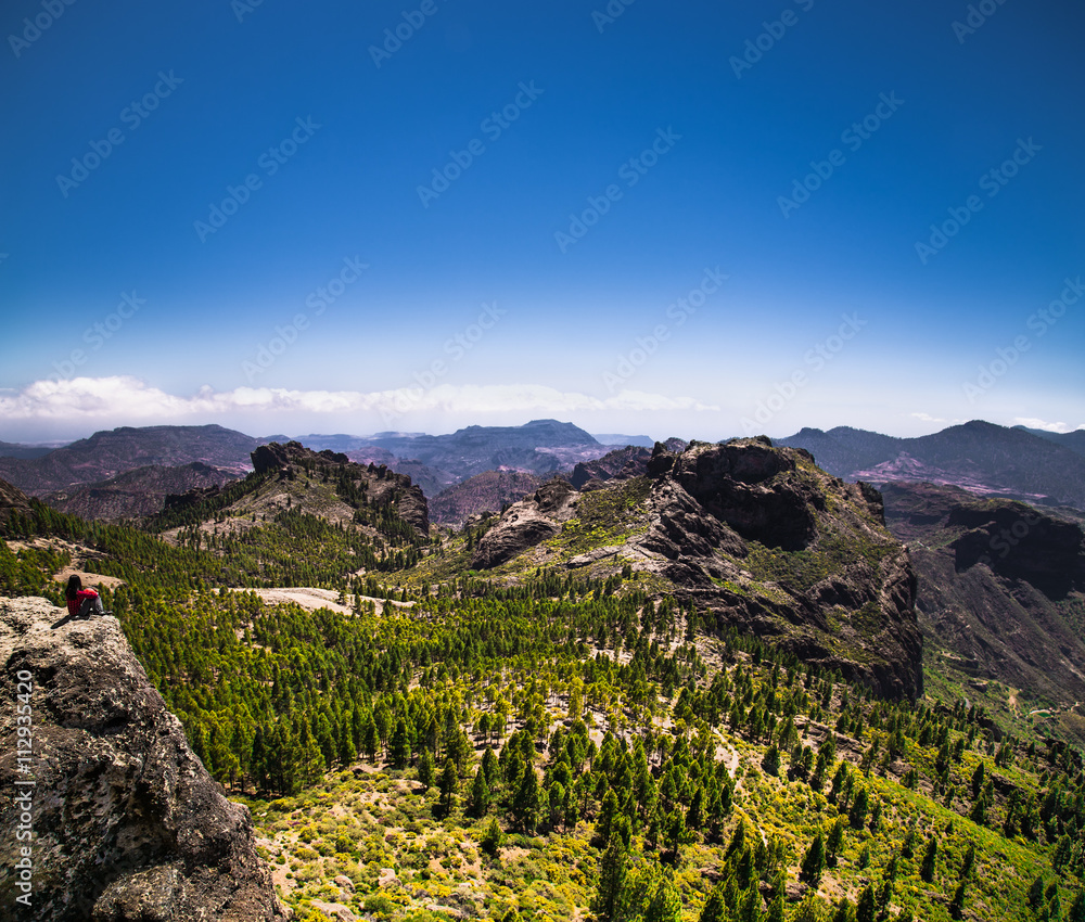 Panoramic view from Roque Nublo peak on Gran Canaria, Spain.