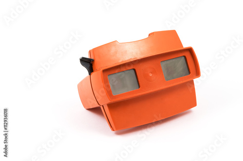 Photography Red retro stereoscope isolated on white background