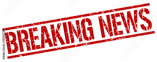 breaking news red grunge square vintage rubber stamp