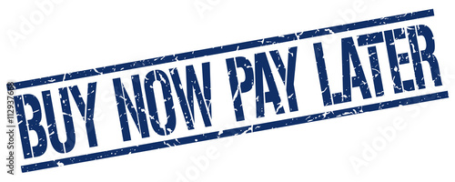 buy now pay later blue grunge square vintage rubber stamp
