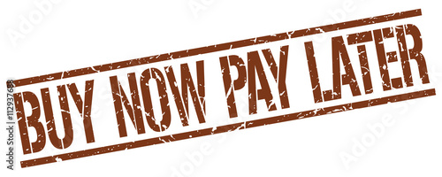 buy now pay later brown grunge square vintage rubber stamp