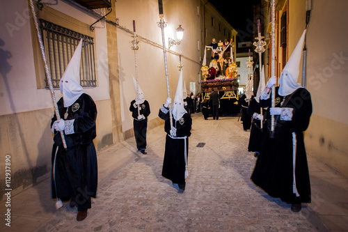 Baeza, Andalusia, province of Jaén, Spain - olemn Easter Week (Semana Santa) procession, death and resurrection of Christ 
