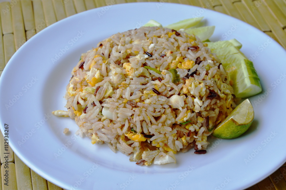 fried mixed white and brown rice with crab meat on dish fried mixed white and brown rice with crab meat on dish