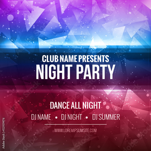 Night Dance Party Poster Background Template. Festival Vector mockup.