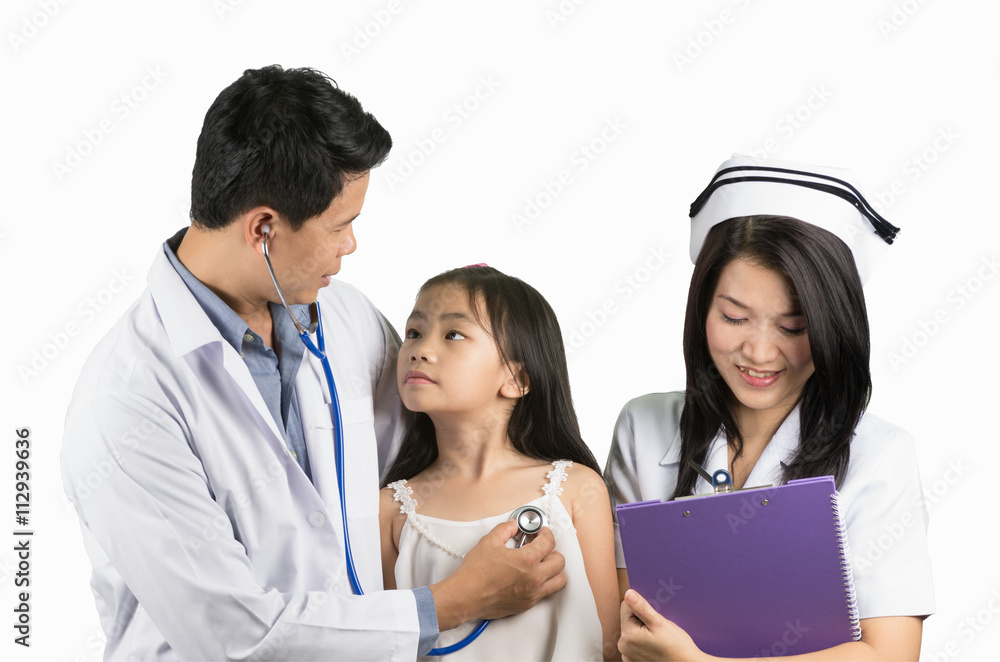 Male doctor examining little asian girl. Male doctor examining little asian girl.